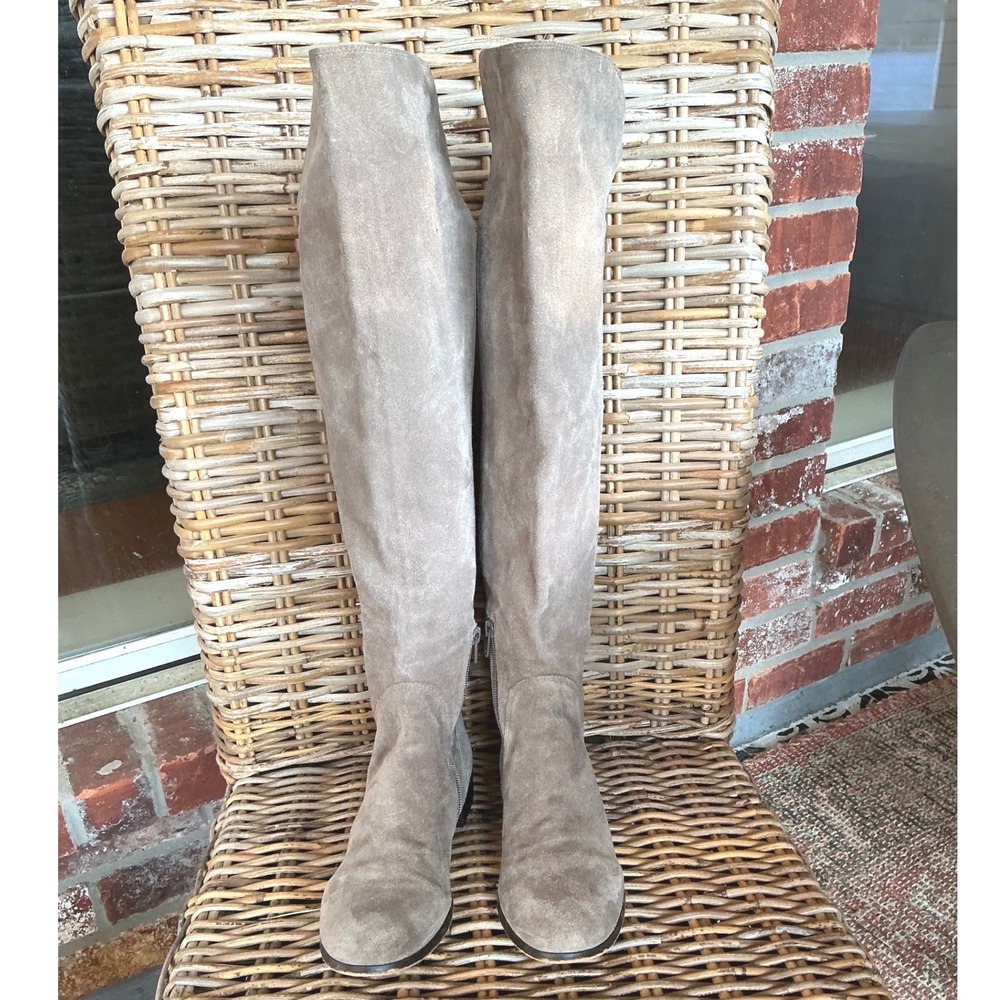 Corso Como Tall Over Knee Boots Taupe Suede Stretch Back Zip Womens 6M